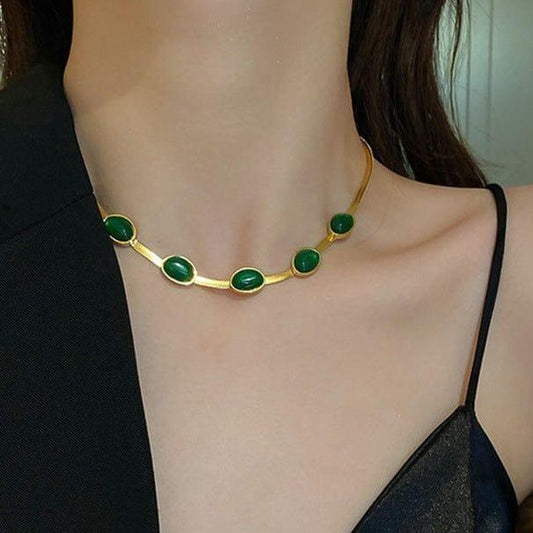Oval Green Crystal Pendant Necklace
